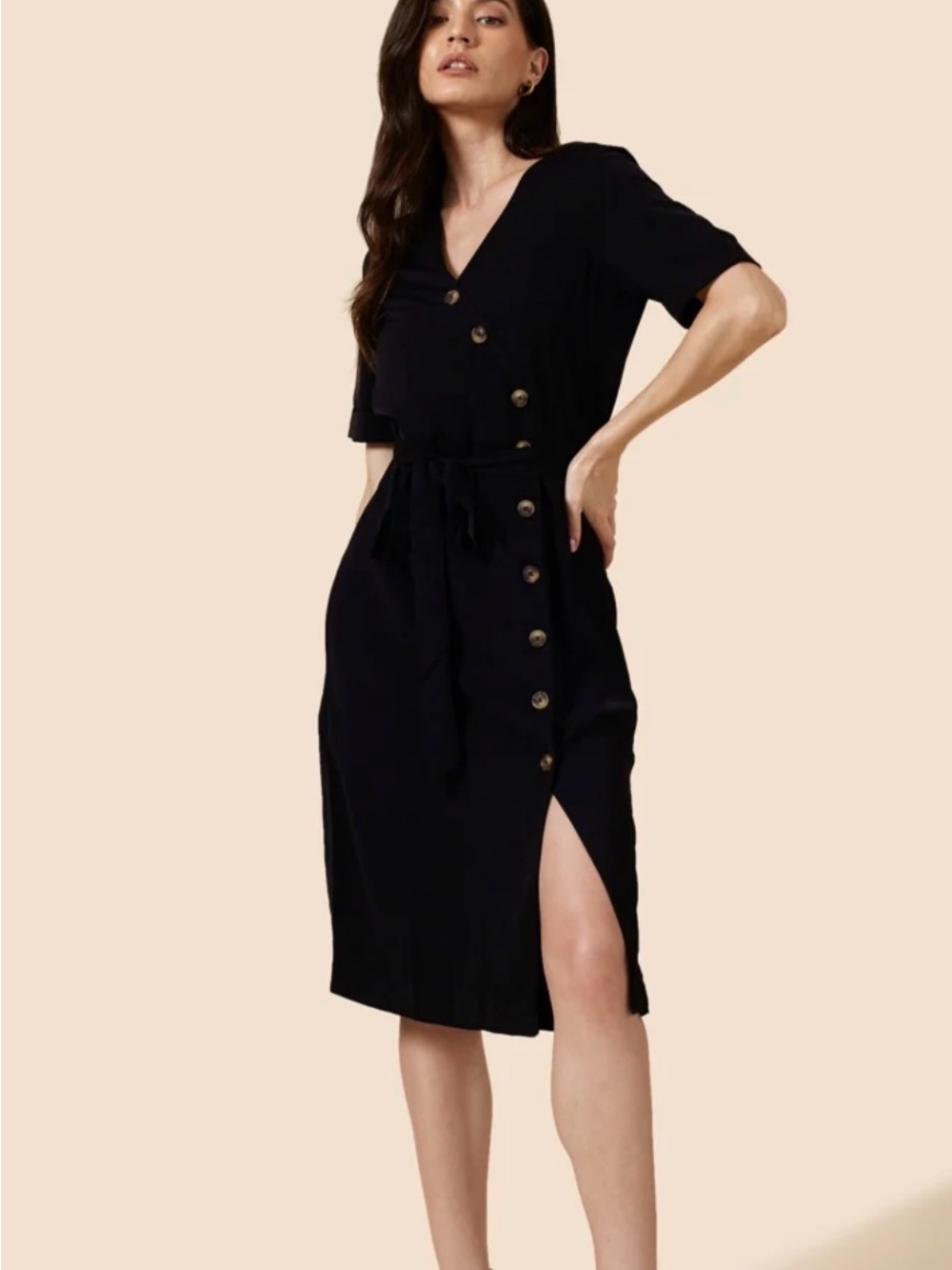 By Together Black Long Sleeve Dress with Buttons